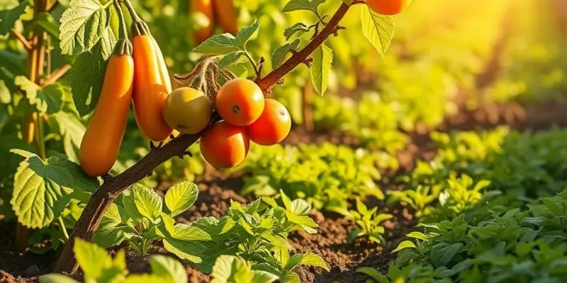 A sunlit field filled with healthy fruits and vegetables, emphasizing organic nutrition.