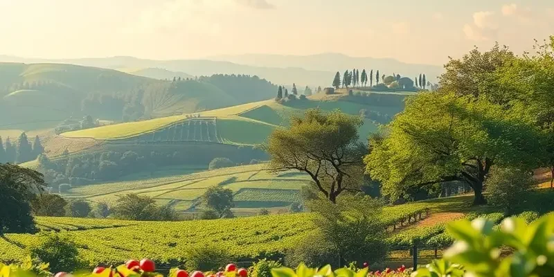 A scenic view showcasing a field with an abundance of fresh fruits and vegetables.