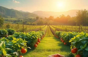 A bright field of organic vegetables under soft sunlight, reflecting healthy agriculture.