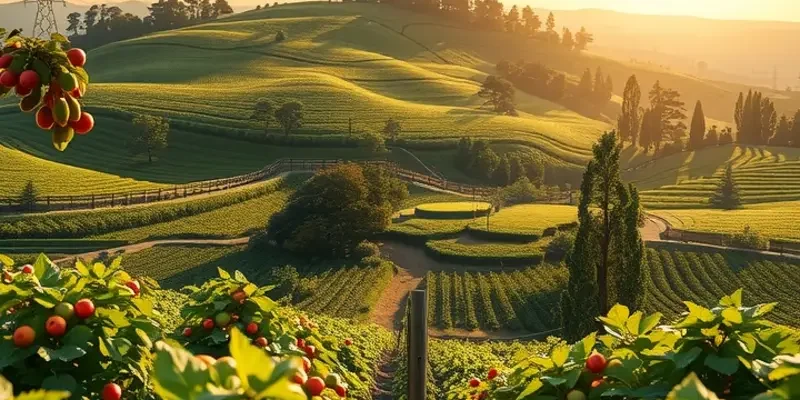 A scenic field abundant with organic fruits and vegetables, symbolizing healthful meal preparation.