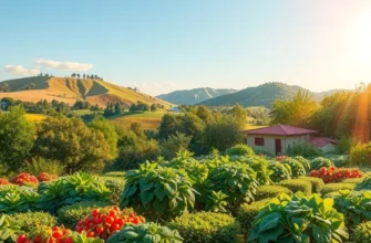 A beautiful sunlit landscape filled with a variety of fresh fruits and vegetables.