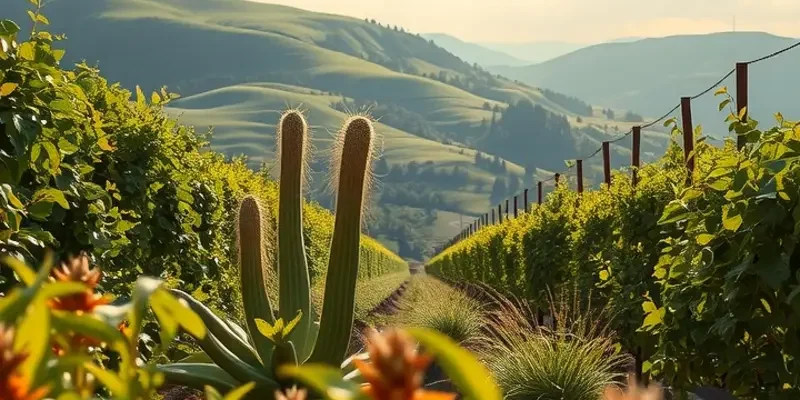 A scenic landscape with fresh produce representing nutrition.