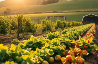 A serene natural landscape filled with organic fruits and vegetables.