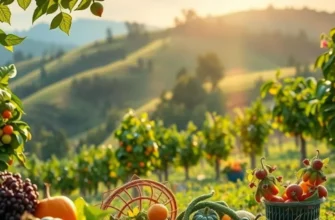 A beautiful sunlit field filled with fresh organic produce growing in harmony with nature.