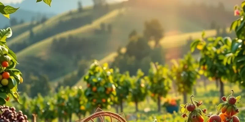 A beautiful sunlit field filled with fresh organic produce growing in harmony with nature.