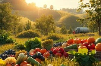 A field rich with abundant organic produce, surrounded by nature, emphasizing healthy eating.