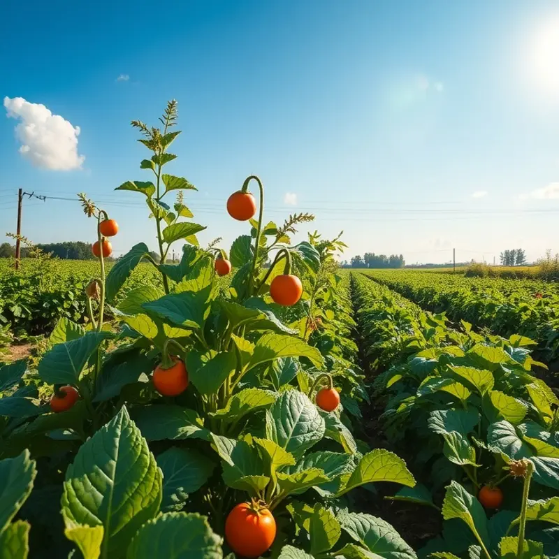 A vibrant food forest brimming with diverse plants, fruits, and vegetables.