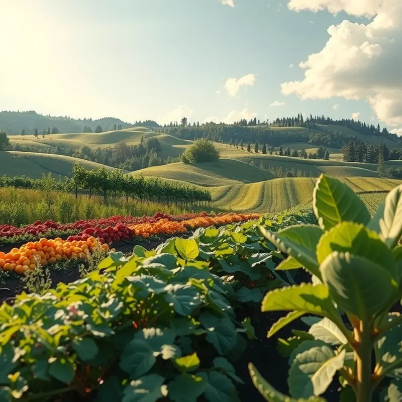 A serene landscape symbolizing the abundance and organization of fresh produce.
