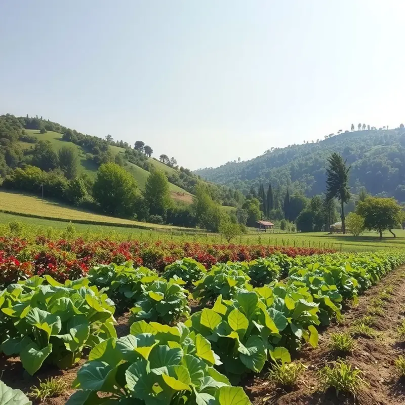 A serene landscape symbolizing the abundance and organization of fresh produce.