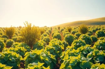 Field of fresh organic produce illuminated by warm sunlight.