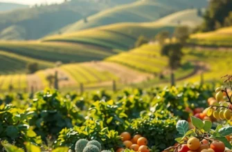 A sunny field showcasing a variety of colorful organic fruits and vegetables, symbolizing the essence of healthy living.