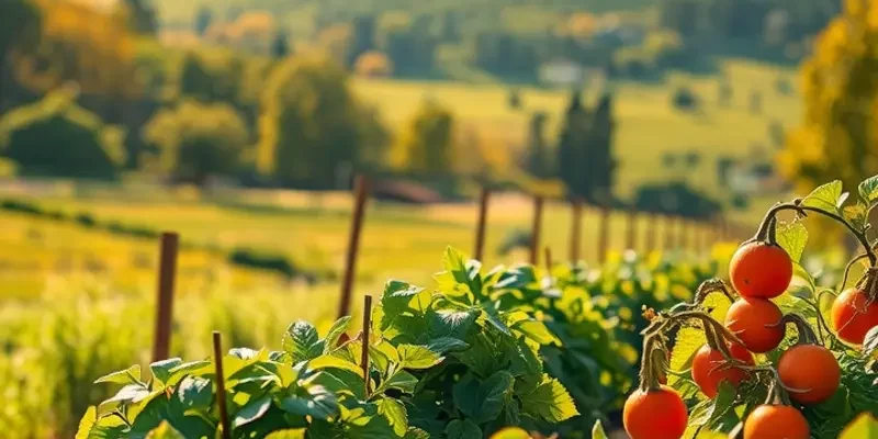 A sunlit field showcasing an abundance of fresh organic produce, symbolizing sustainability.