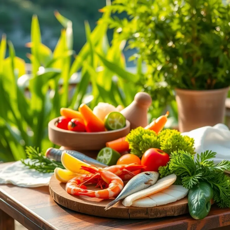 Vibrant seafood ingredients ready for grilling.