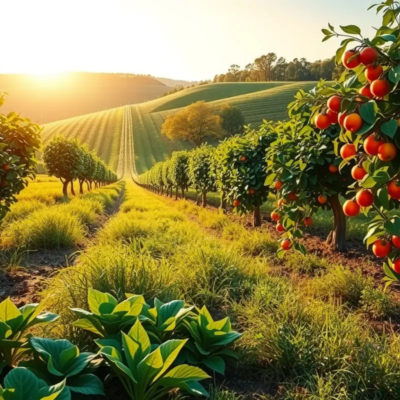 A vibrant sunlit field showcasing the abundance of organic produce.