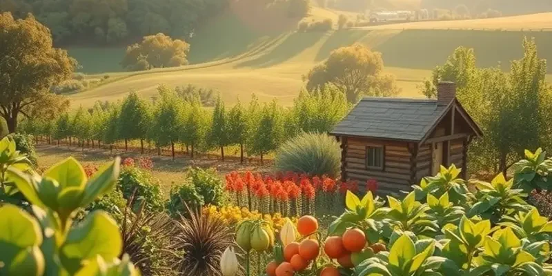 A lush green landscape filled with colorful fruits and vegetables, emphasizing the theme of health and wellness.