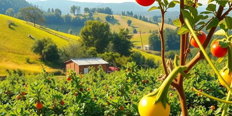 A vibrant field of fresh, organic produce under warm sunlight, symbolizing sustainability.