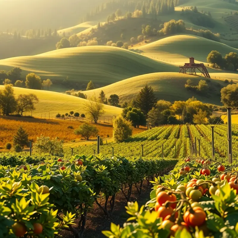 A serene landscape showcasing the freshness of organic produce that promotes gut health.