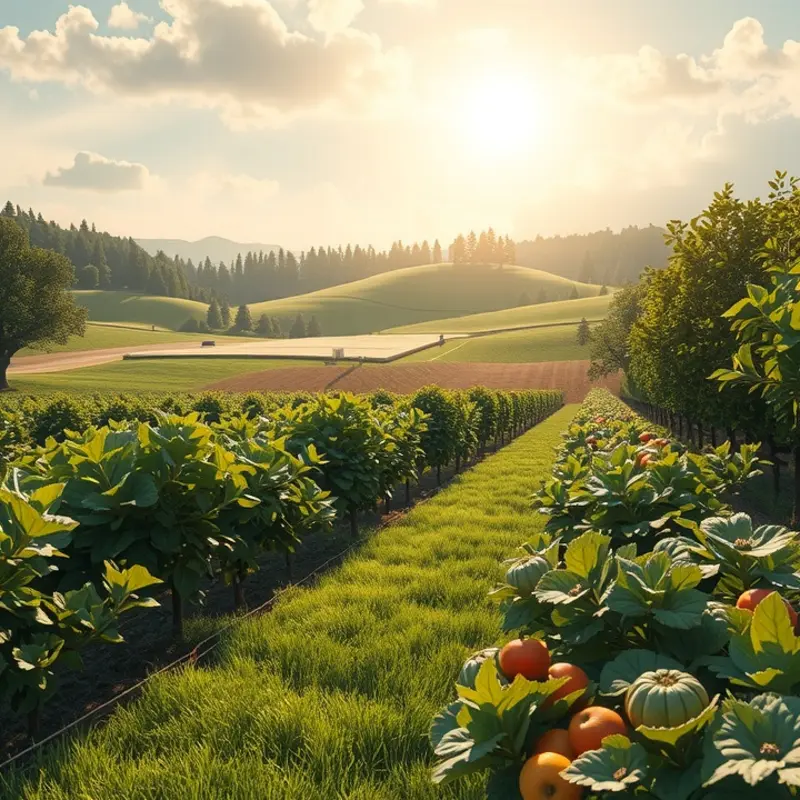 A serene landscape showcasing the abundance of organic produce.
