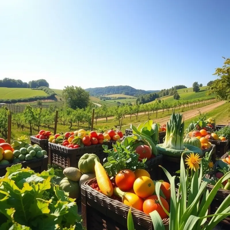 A vibrant sunlit field filled with organic produce.