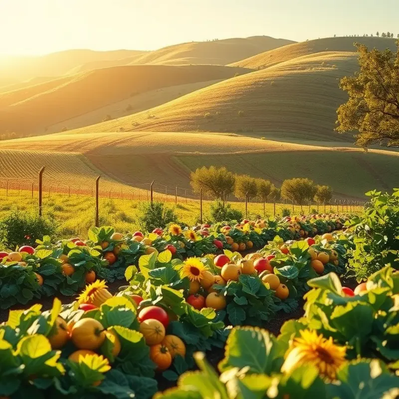A vibrant orchard filled with fresh fruits and vegetables, symbolizing healthy eating choices.