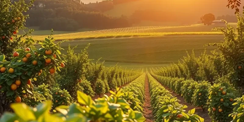 A vibrant and lush landscape filled with colorful fruits and vegetables.