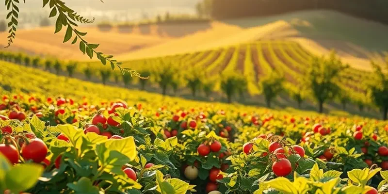 A scenic nature landscape filled with organic produce, portraying the essence of healthful living.