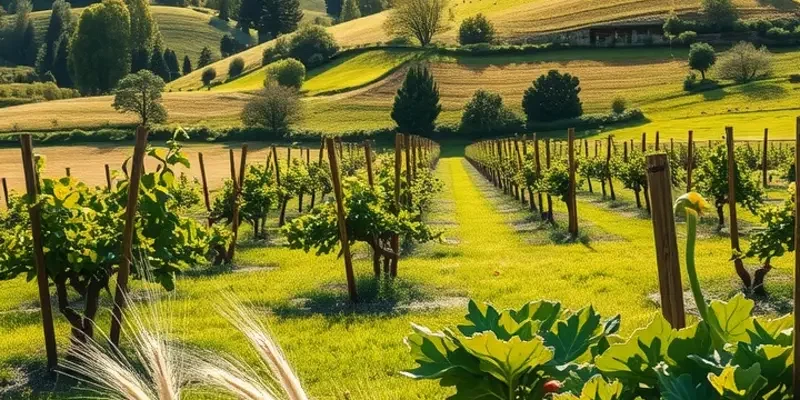 A scenic view of a lush garden filled with fruits and vegetables, symbolizing healthy eating.