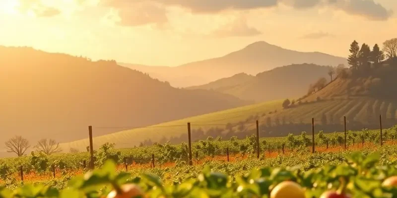 A natural setting featuring fresh fruits and vegetables in harmony with nature.