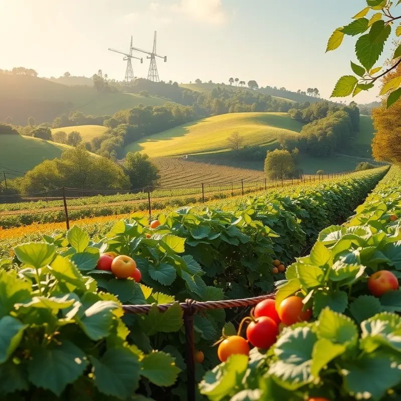 A serene sunlit field filled with vibrant, healthy produce symbolizing the connection between nature and nutrition.