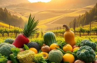 A sunlit field showcasing an abundance of fruits and vegetables, symbolizing healthy nutrition.