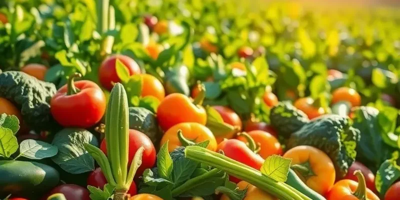 A vibrant landscape of healthy produce in a sunlit field.