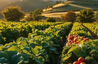 A picturesque orchard with healthy fruits and vegetables symbolizing outdoor eating.