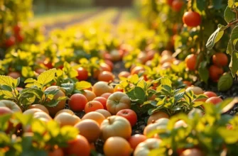 Lush landscape displaying a vibrant field of vegetables and fruits.