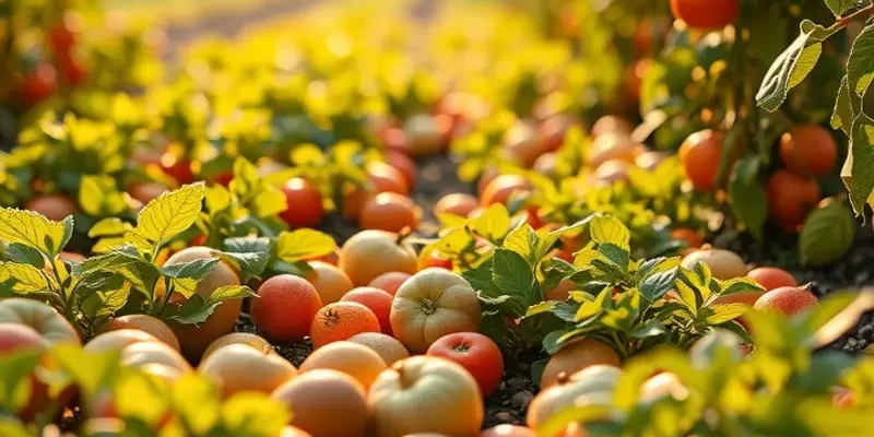 Lush landscape displaying a vibrant field of vegetables and fruits.