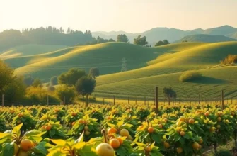 A beautiful sunlit field showcasing a variety of organic vegetables and fruits.