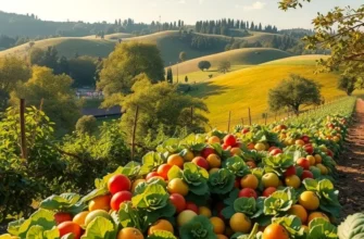 A bright orchard overflowing with fruits and vegetables, emphasizing the beauty of organic nutrition.