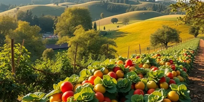 A bright orchard overflowing with fruits and vegetables, emphasizing the beauty of organic nutrition.