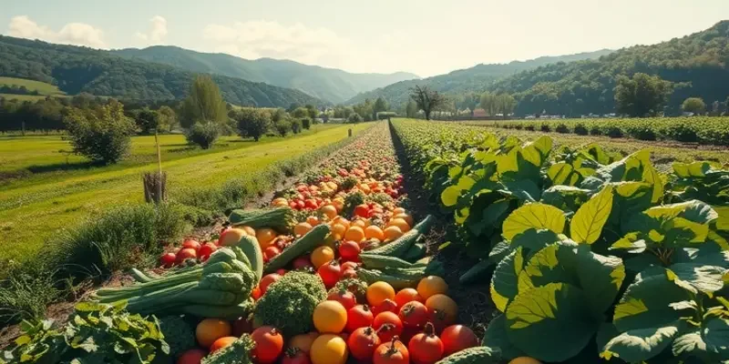 A tranquil sunlit field of vegetables and fruits emphasizing health and nutrition in nature.
