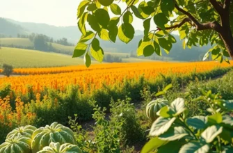 A picturesque view of an organic orchard full of colorful fruits and vegetables, embodying healthy eating.