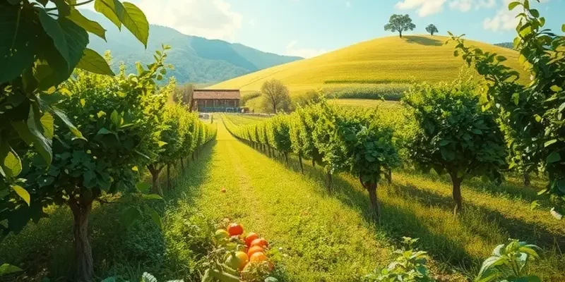 A peaceful orchard under soft sunlight, representing the essence of healthy snacks.