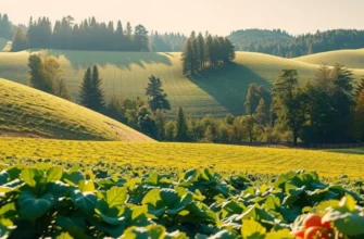 A scenic representation of a lush field filled with healthy, vibrant fruits and vegetables.