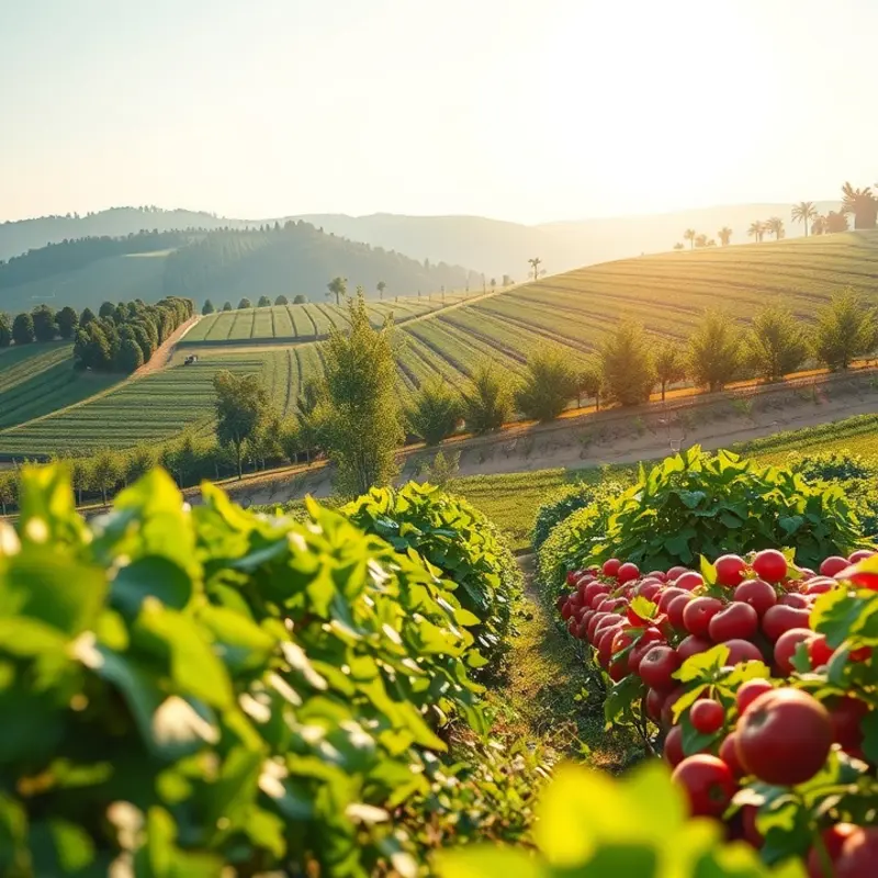 Vibrant produce growing in a sunlit field, symbolizing heart-healthy eating.