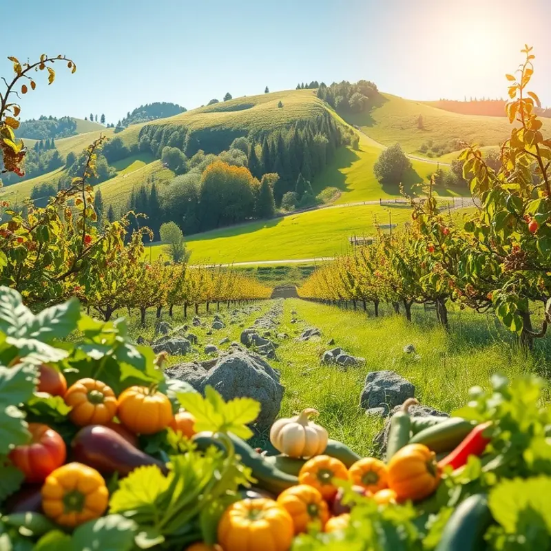 A lush garden with an abundance of fruits and vegetables representing the natural components of a heart-healthy diet.