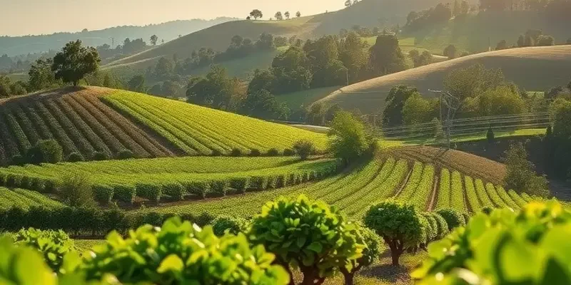 A peaceful field featuring lush greenery and abundant fruits, highlighting the link between hydration and detoxification.