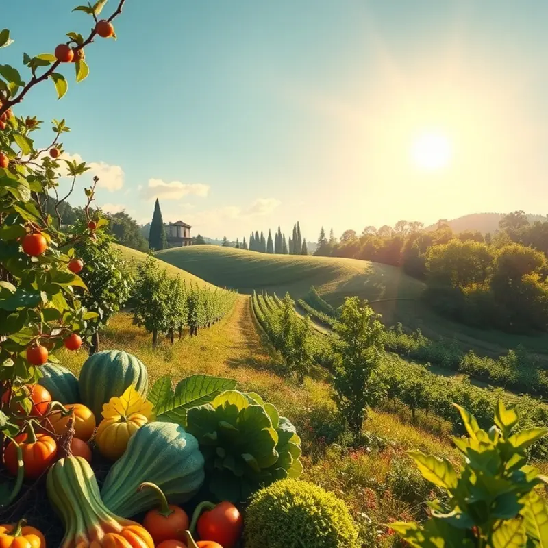 A sunlit orchard filled with vibrant, hydrating fruits and vegetables.
