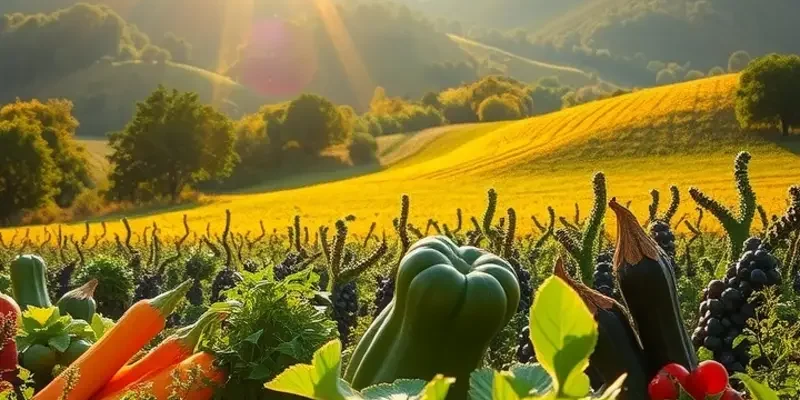 A flourishing natural landscape filled with healthy produce demonstrating the essence of hydration.