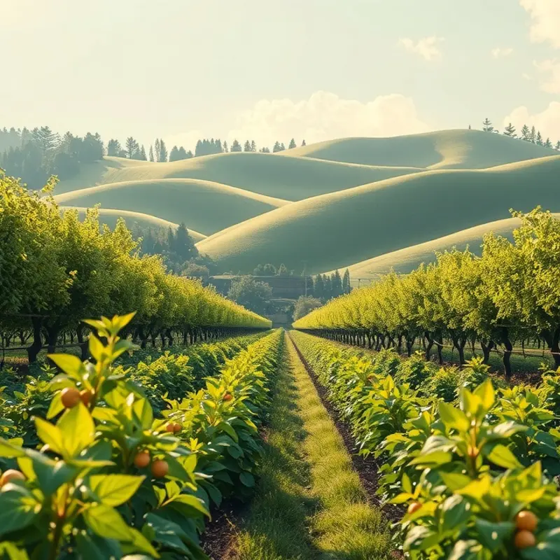 A sunlit field showcasing vibrant fruits and vegetables, symbolizing fresh juice ingredients.