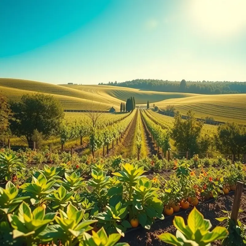 A sunlit orchard showcasing fresh Mediterranean produce.