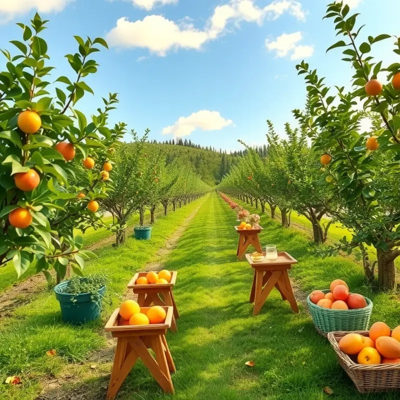 A sunlit field showcasing an abundance of organic fruits and vegetables.