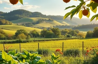 Vibrant organic vegetables and fruits growing in a sunlit organic orchard.